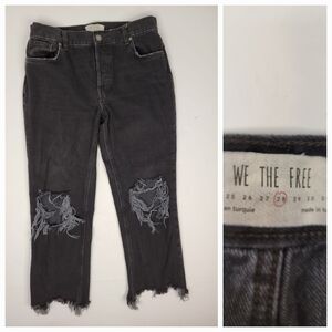 Free People Sz 28 Jeans Maggie Mid Rise Straight Distressed Button Fly 90s Y2K